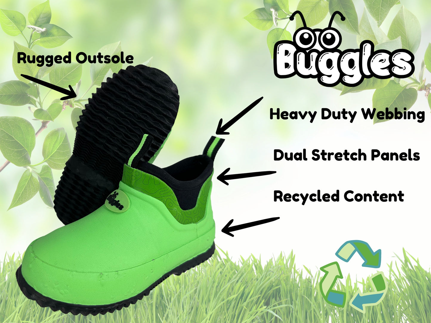 The Original Buggles Boot - The Ultimate Waterproof Ankle Boot For Kids - Neon Green
